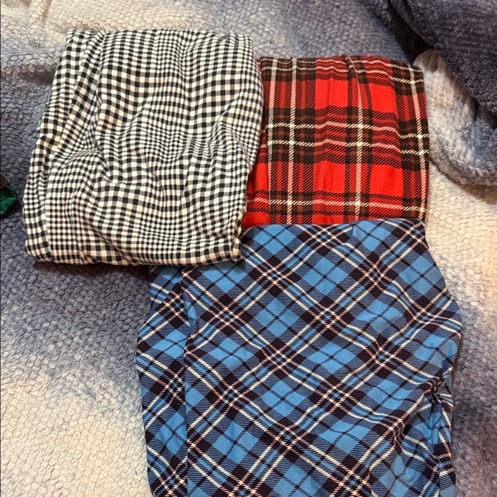 LuLaRoe Plaid & Gingham Leggings Set - Red, Blue, Black, White